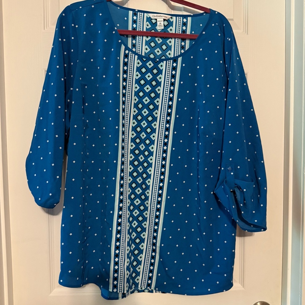 Croft & Barrow Blue Boxy 3/4 Sleeve Tunic